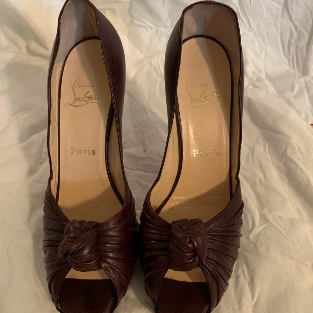 Christian Louboutin Dark Brown Peep-Toe Heels